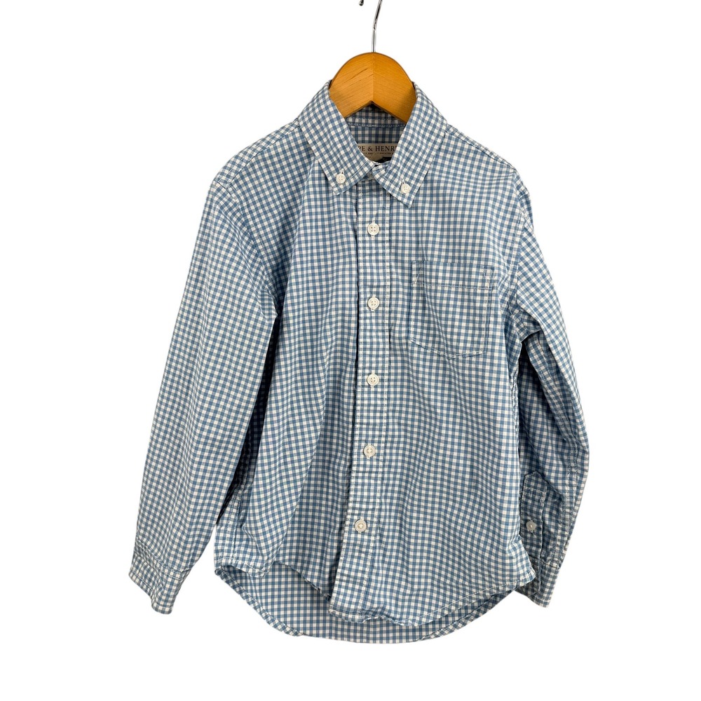 Hope & Henry‎ Boys Blue Gingham Button Down Shirt Small Organic